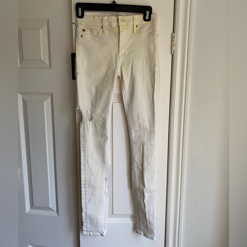 NWT Hudson Jeans Women's soft yellow Rare distressed Nico Midrise Skinny Jean 25